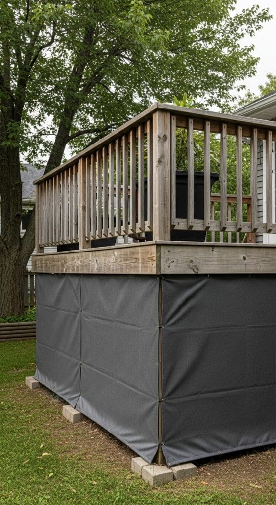 fabric or tarp used as a screen under the deck