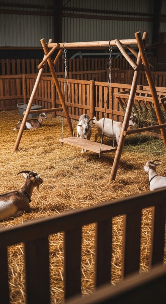 A frame wooden swing for goats