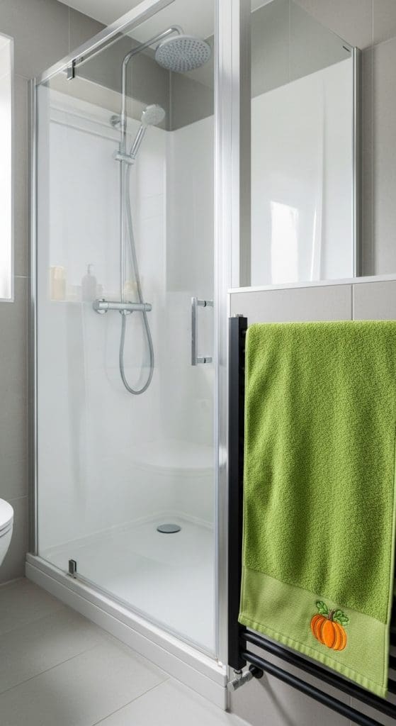green hand towel with embroidery pumpkin Fall Bathroom Decor