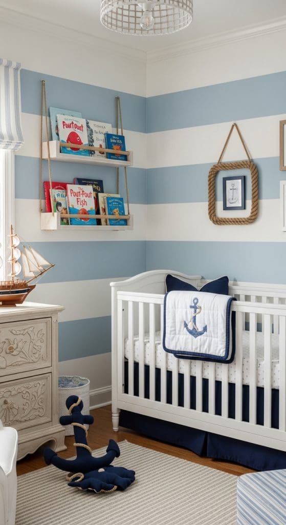 nautical books in florating shelf