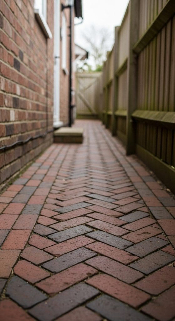herringbone red brick in a side pathway