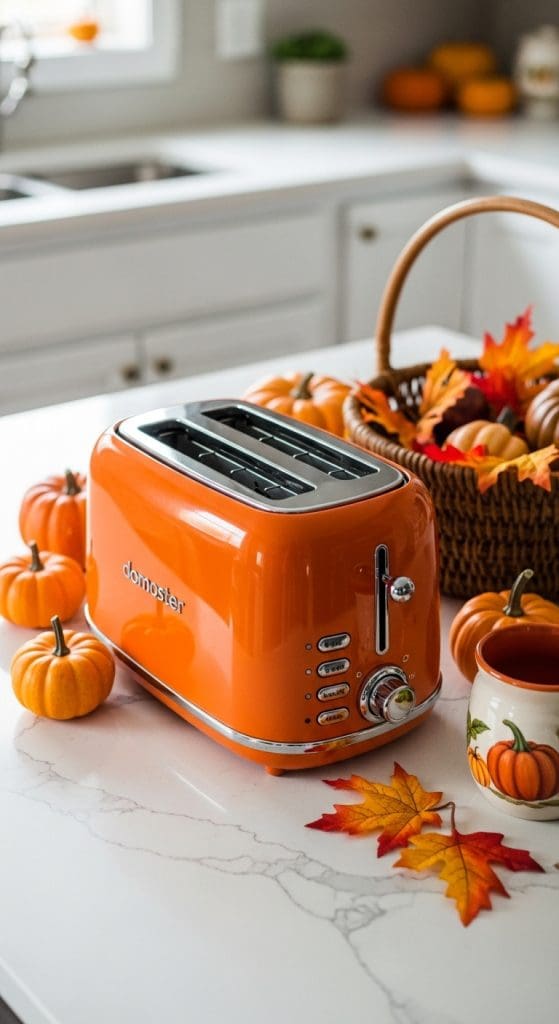 orange toaster on kitchen counter