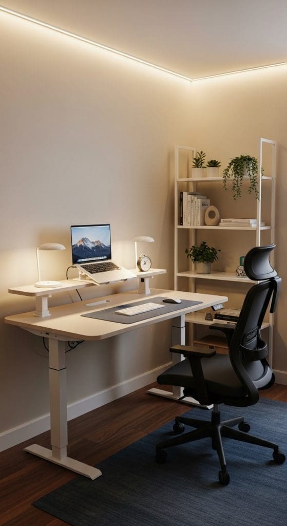 open leg desk with lots of space underneath in a modern home office
