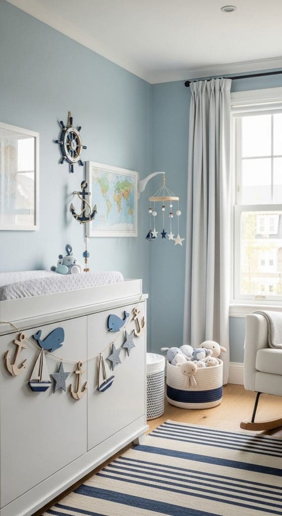 garland hanging on the side of a white crib