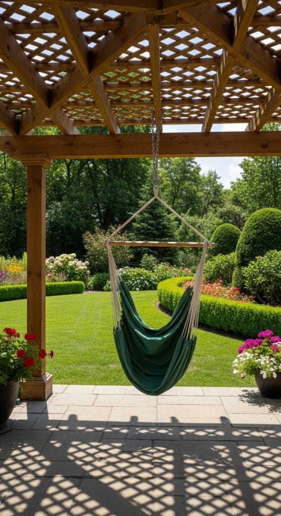 hammock chair hanging from porch