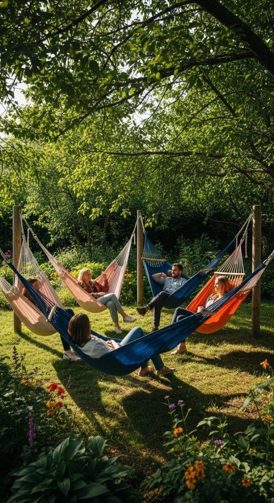 hammocks laid out in a circular arrangement