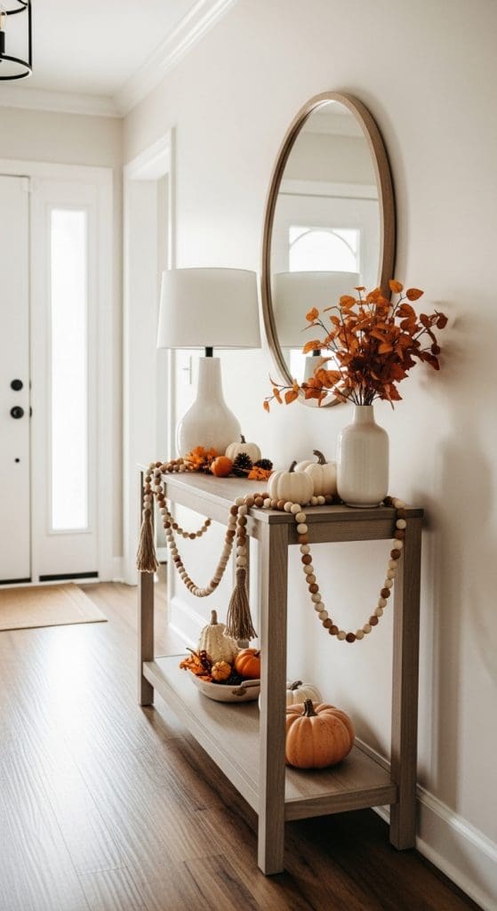 wooden beads on console table Fall Entry Table Decor