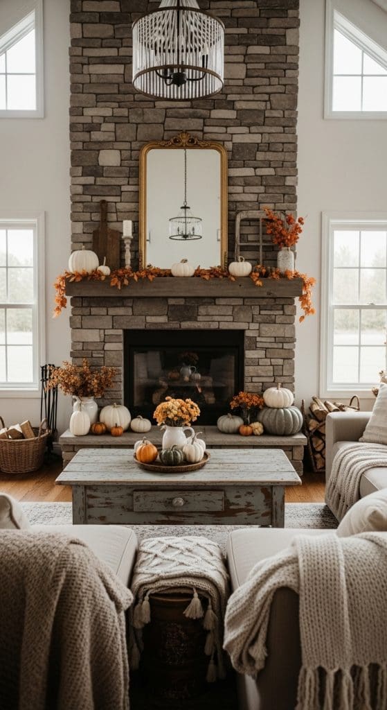 vintage gold mirror on a mantle fireplace