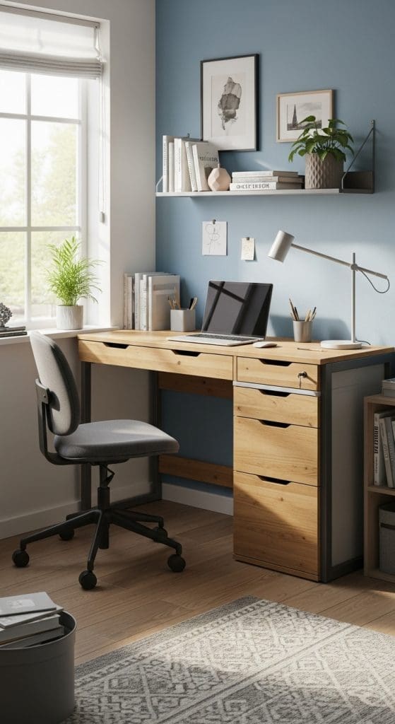 side drawers in a compact office desk