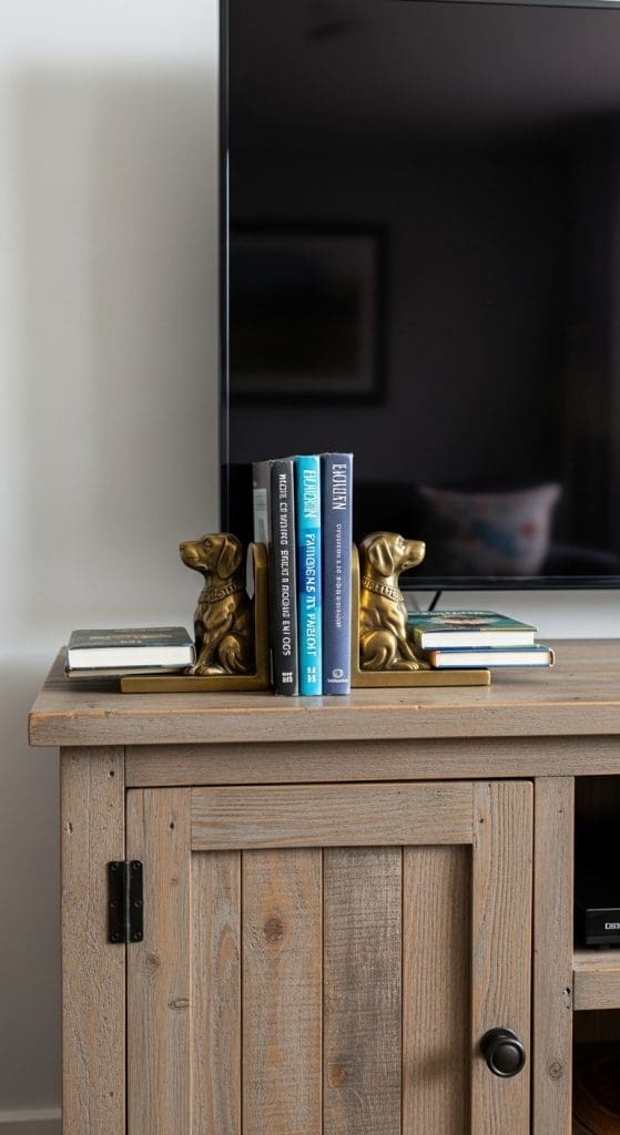TV Console Styling dog bookends