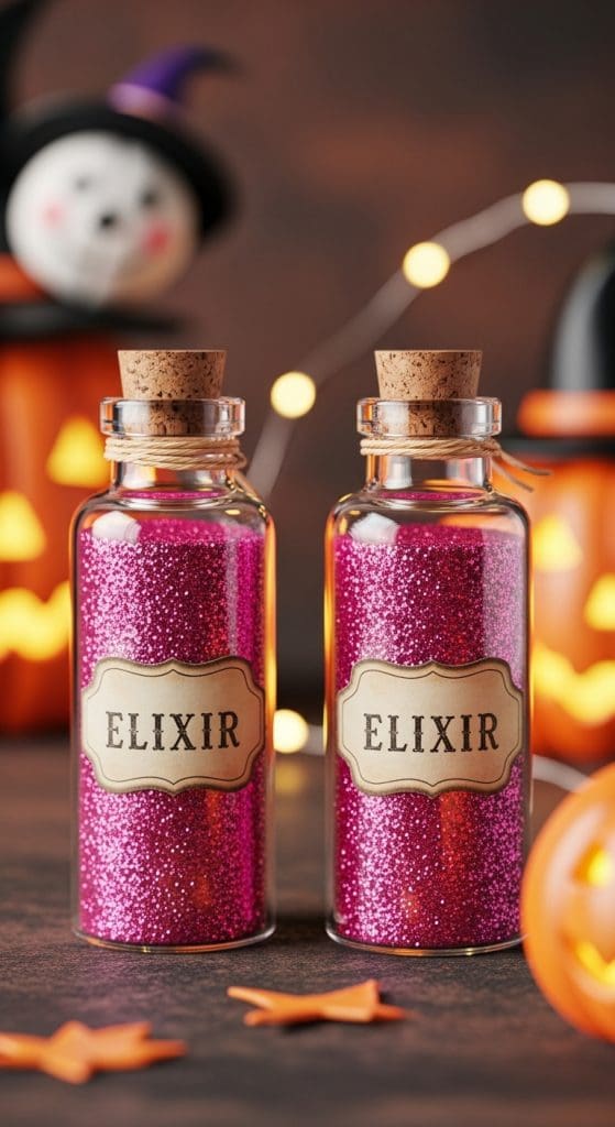 small bottles filled with pink glitter Pink Halloween Decor
