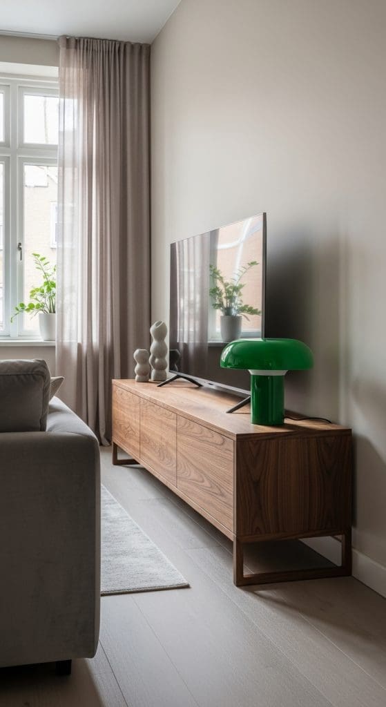 green lamp on tv console