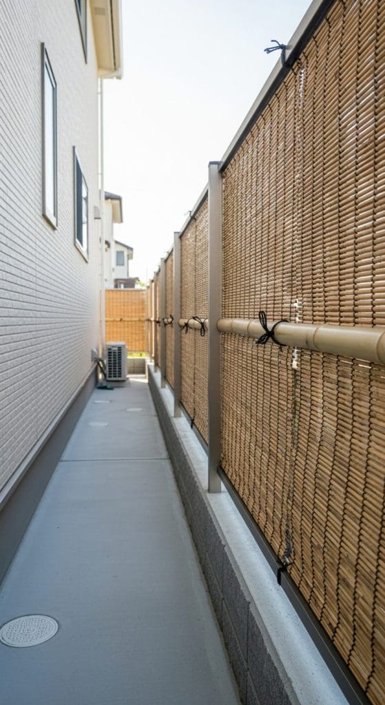 bamboo attached to fence for a textured fence