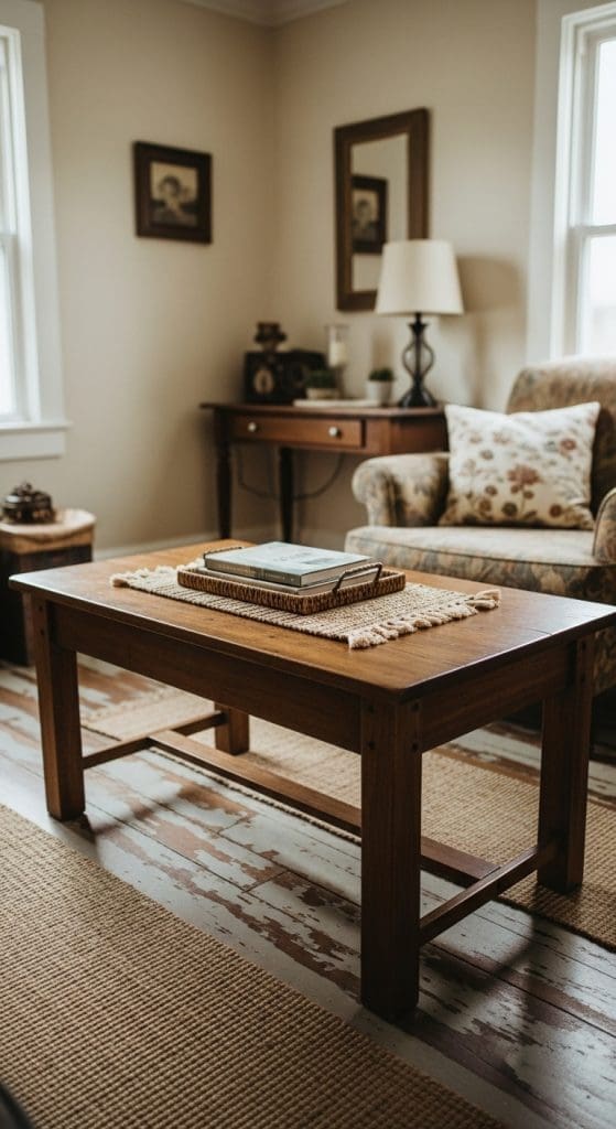 Coffee Table Styling with linen cloth underneath books and tray 