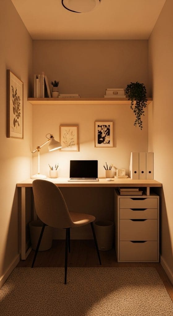 white under desk drawers in a compact home office