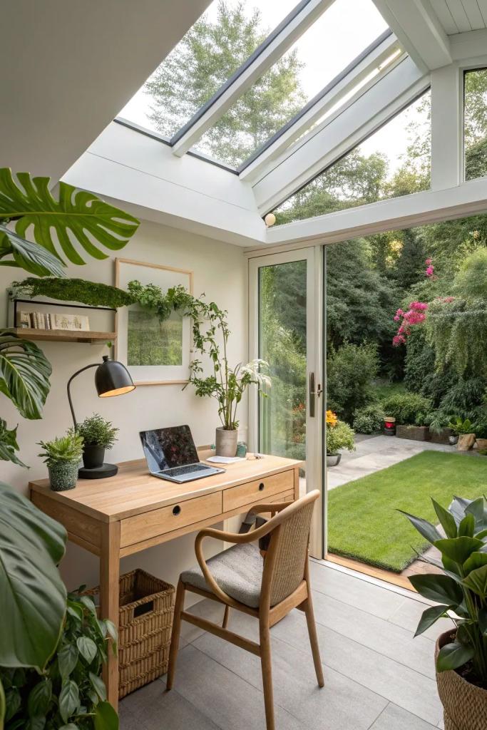 Garden Office Interior with house plants 