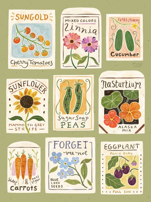 Old vintage inspired garden seed packets