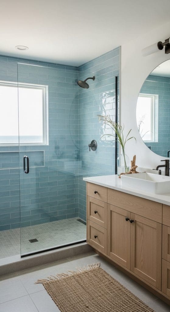 glass panel on a shower giving an open space and feel