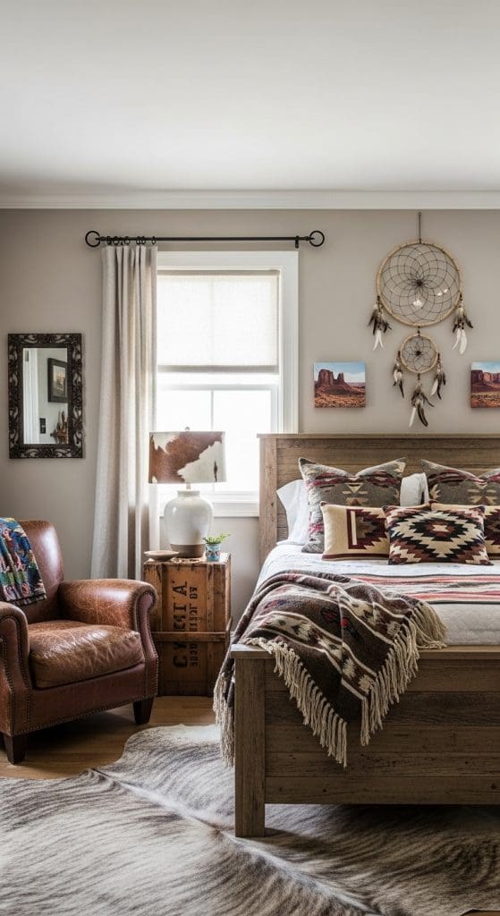 earthy tone neutral western style bedroom