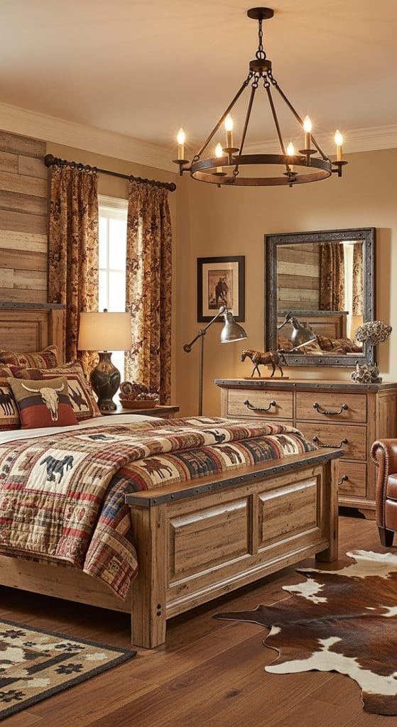 wrought iron chandelier in a western style bedroom