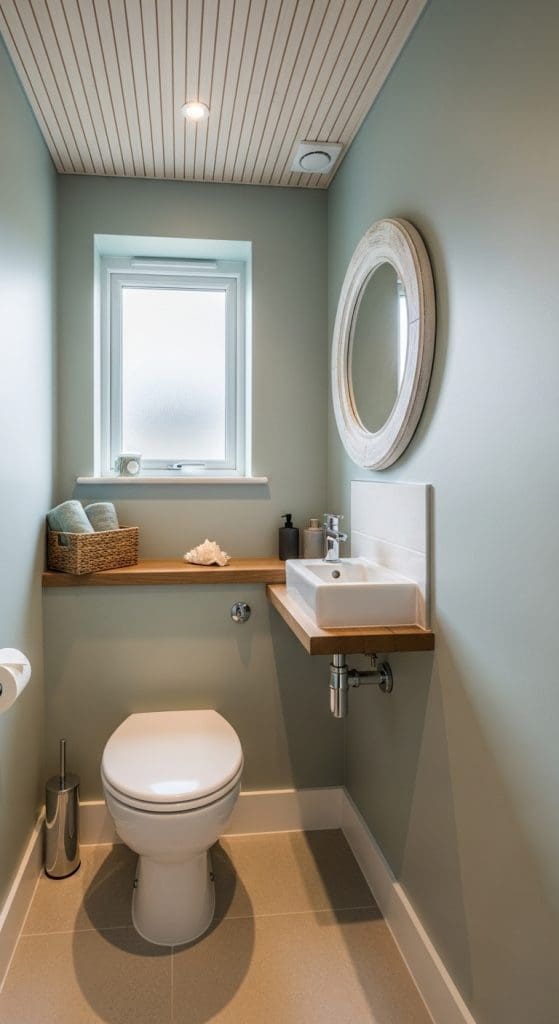 small coastal toilet wooden ceiling
