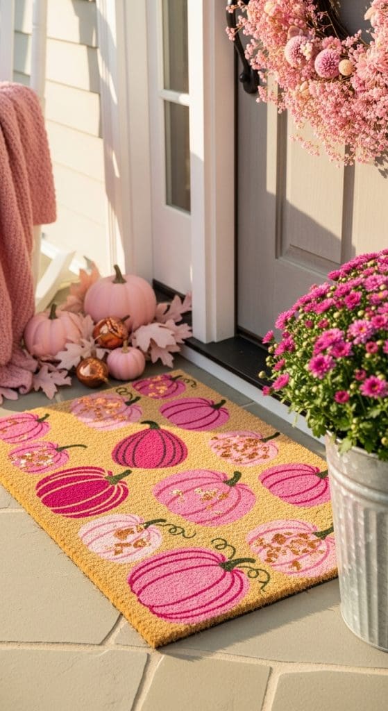 doormat with pink pumpkin pattern