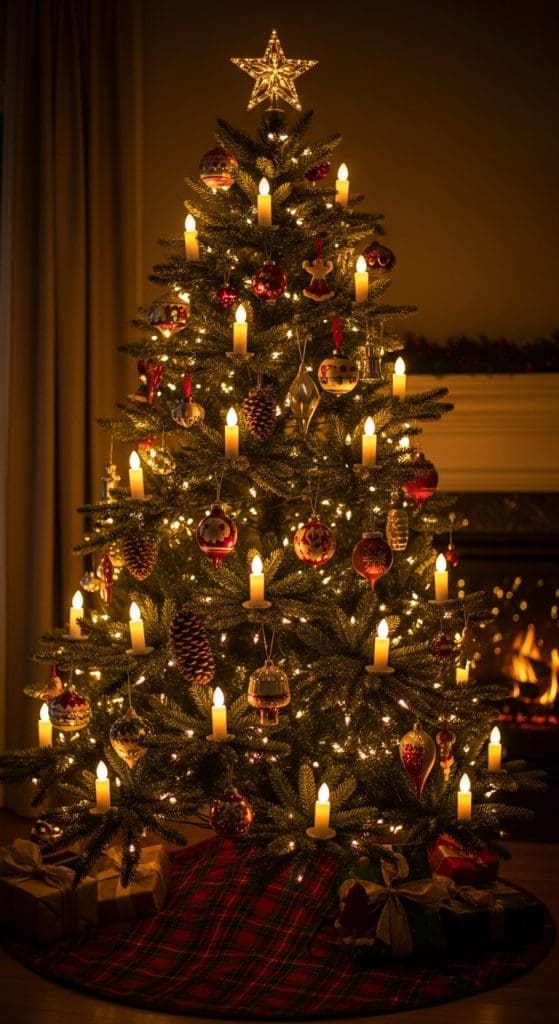 Christmas tree decor with led candles 