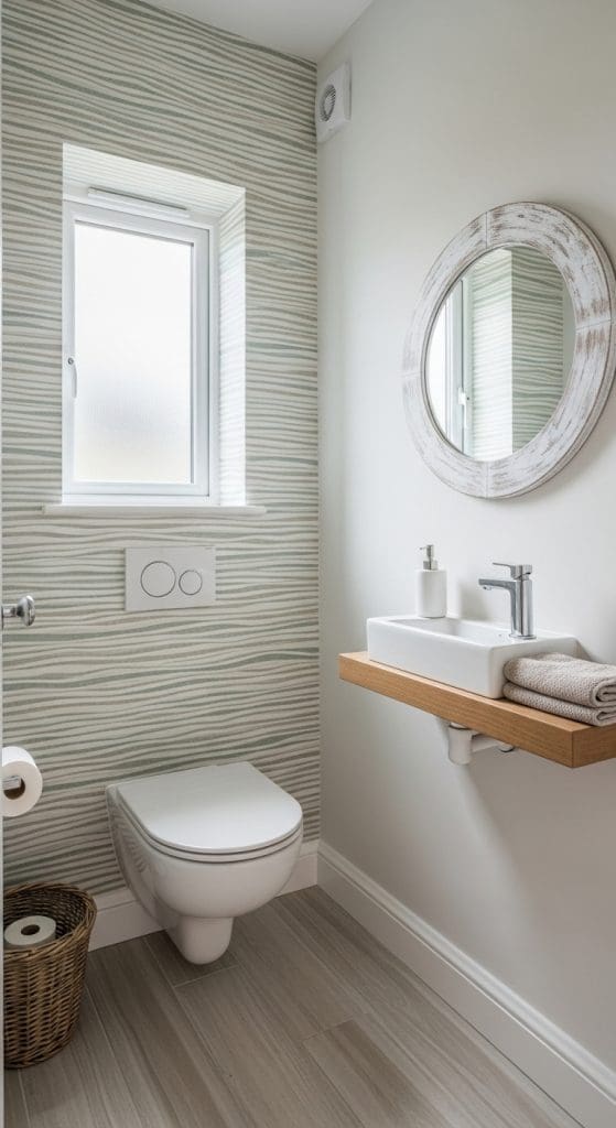 small coastal toilet subtle wave wallpaper