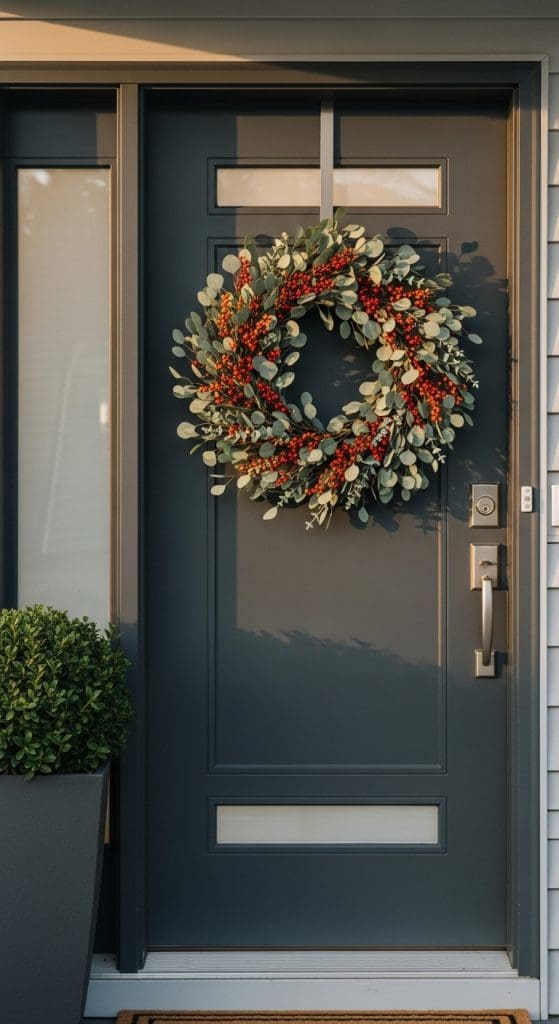 Eucalyptus and Berry Wreath on a black front door