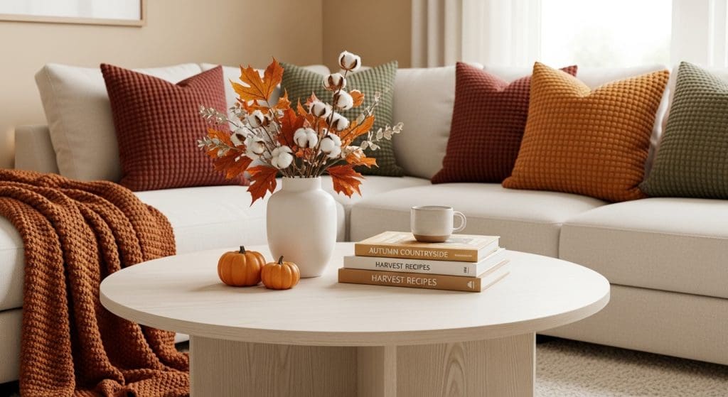 stacked book on a minimal fall decorated coffee table