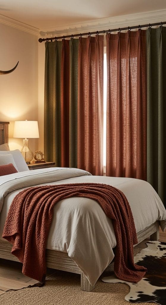 earthy tone linen curtains in a western style bedroom