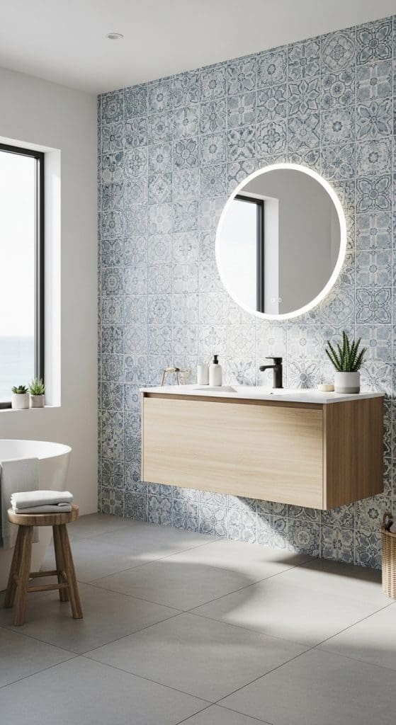 blue tiles in a bathroom for a coastal feel