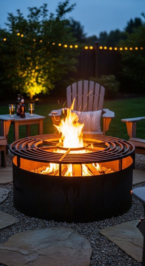 metal firepit bonfire with grill top for cooking 