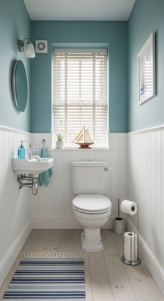 aqua and white small coastal toilet