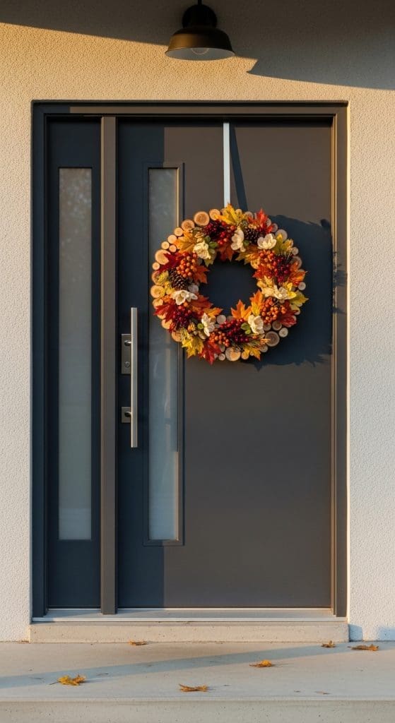 Rustic Wooden Slice Wreath on front door