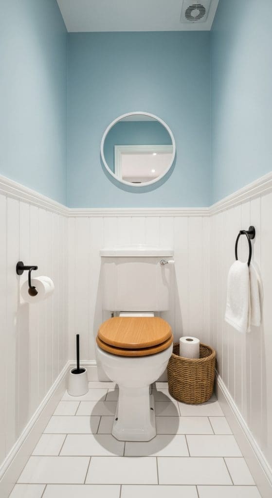 small coastal toilet with black hardware