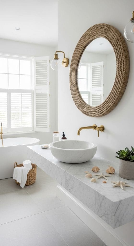 rope mirror in a coastal bathroom