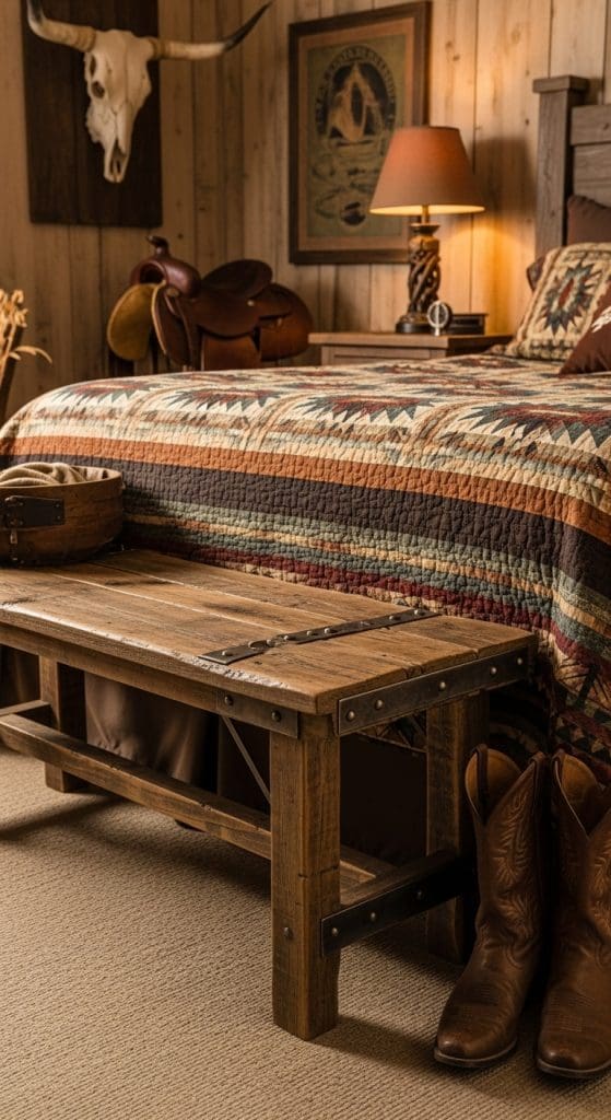 rustic style bench for the end of the bed