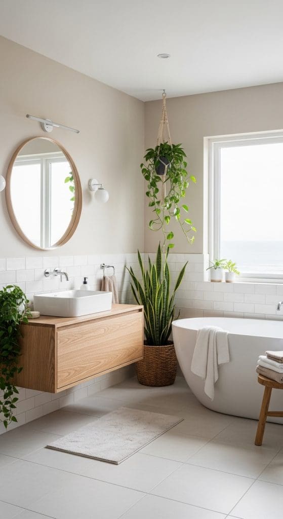 green plants in a coastal bathroom