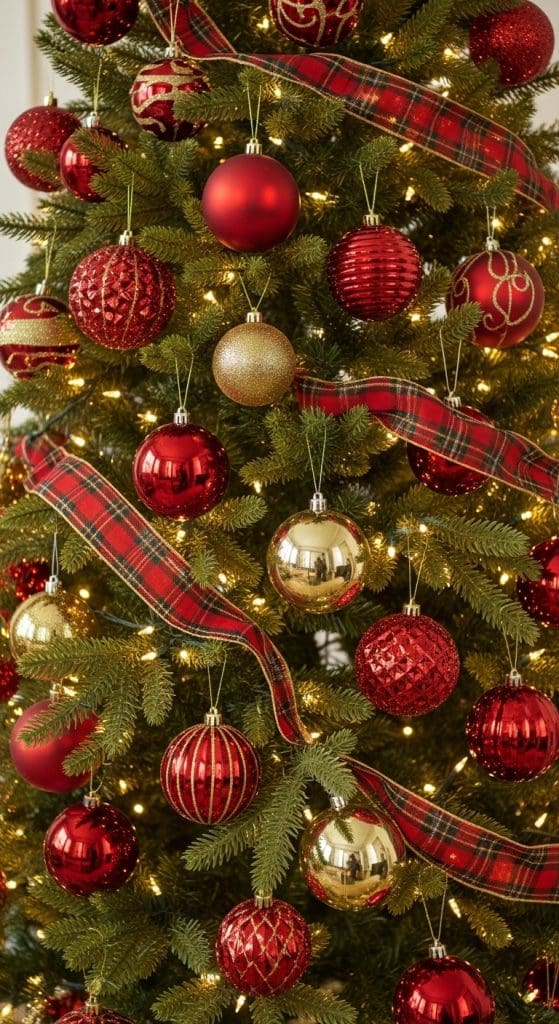 Christmas tree with red and gold decor