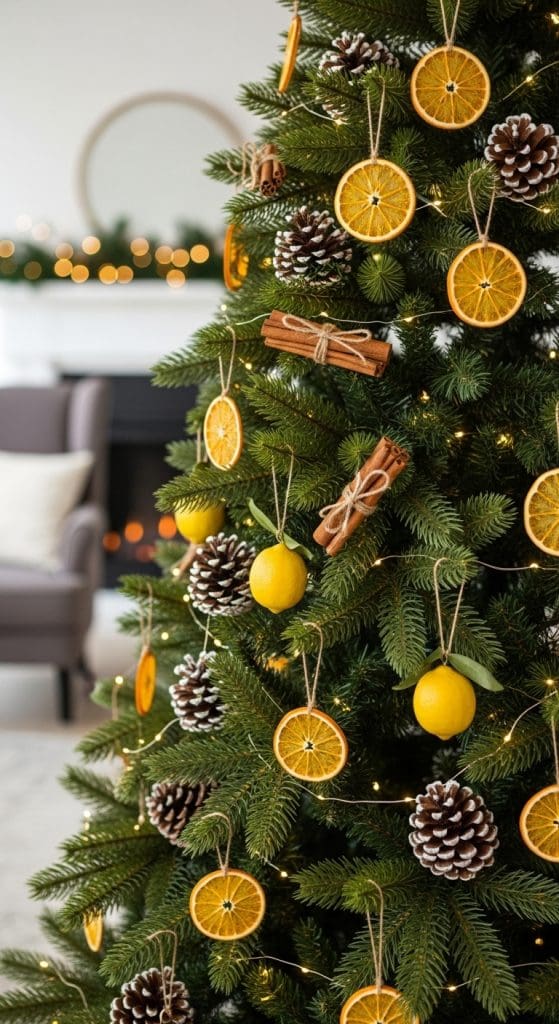 Christmas tree with lemon citrus elements