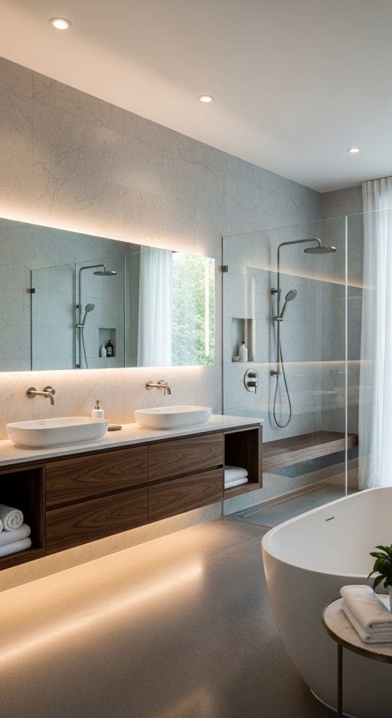 soft LED lighting in home spa bathroom 