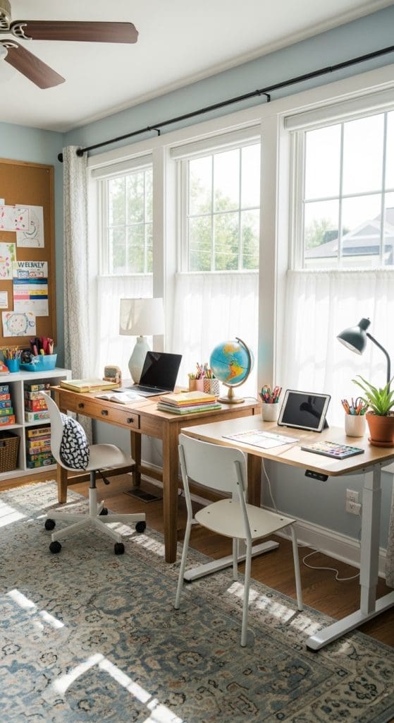 A homeschool room with lots of natural light 