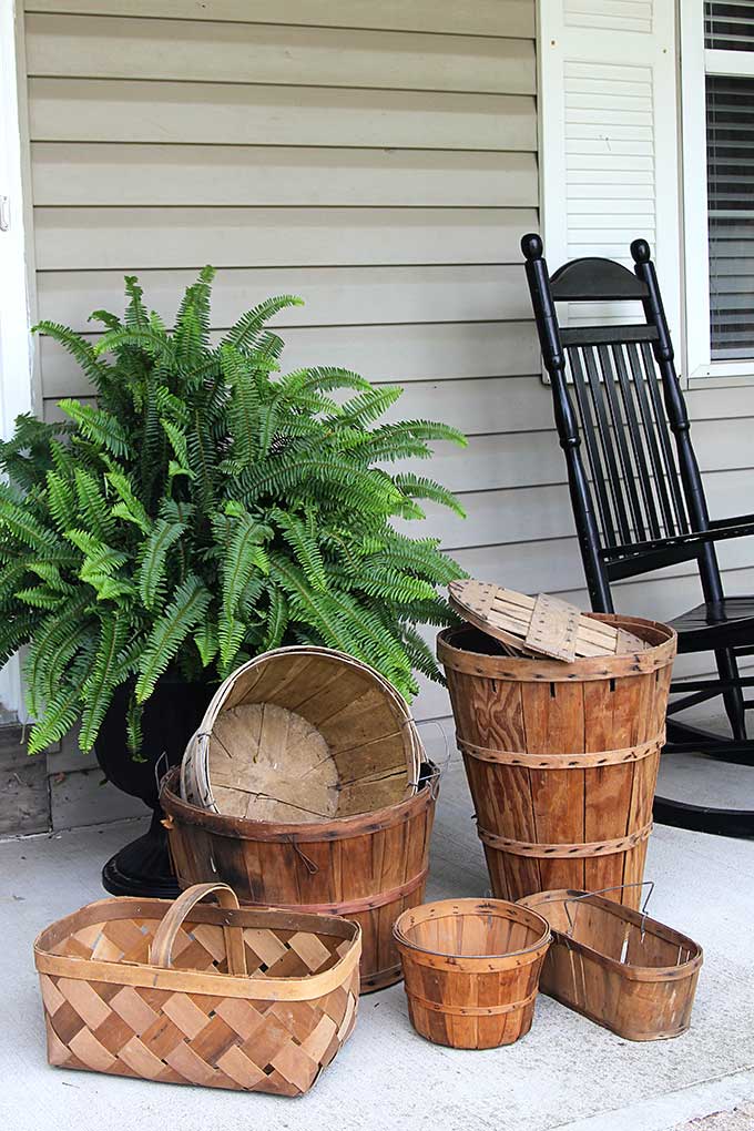 bushel baskets on the front porch for Fall Front Porch Fall Decor