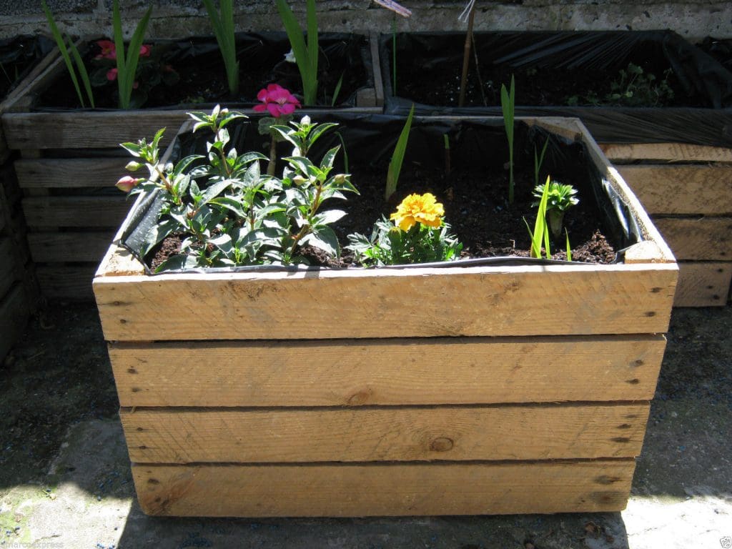old wine crate being used as a DIY planter