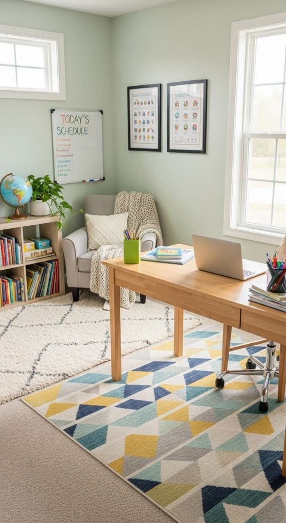 rugs defining zones for a Home School Room Ideas