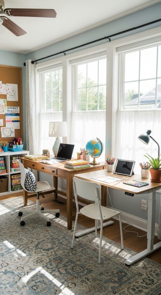 A homeschool room with lots of natural light