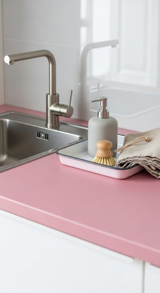 pink enamel Kitchen Sink Soap Tray