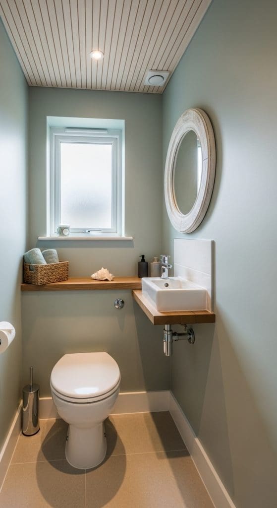 small coastal toilet wooden ceiling