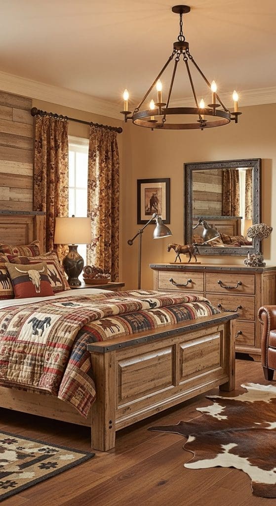 wrought iron chandelier in a western style bedroom